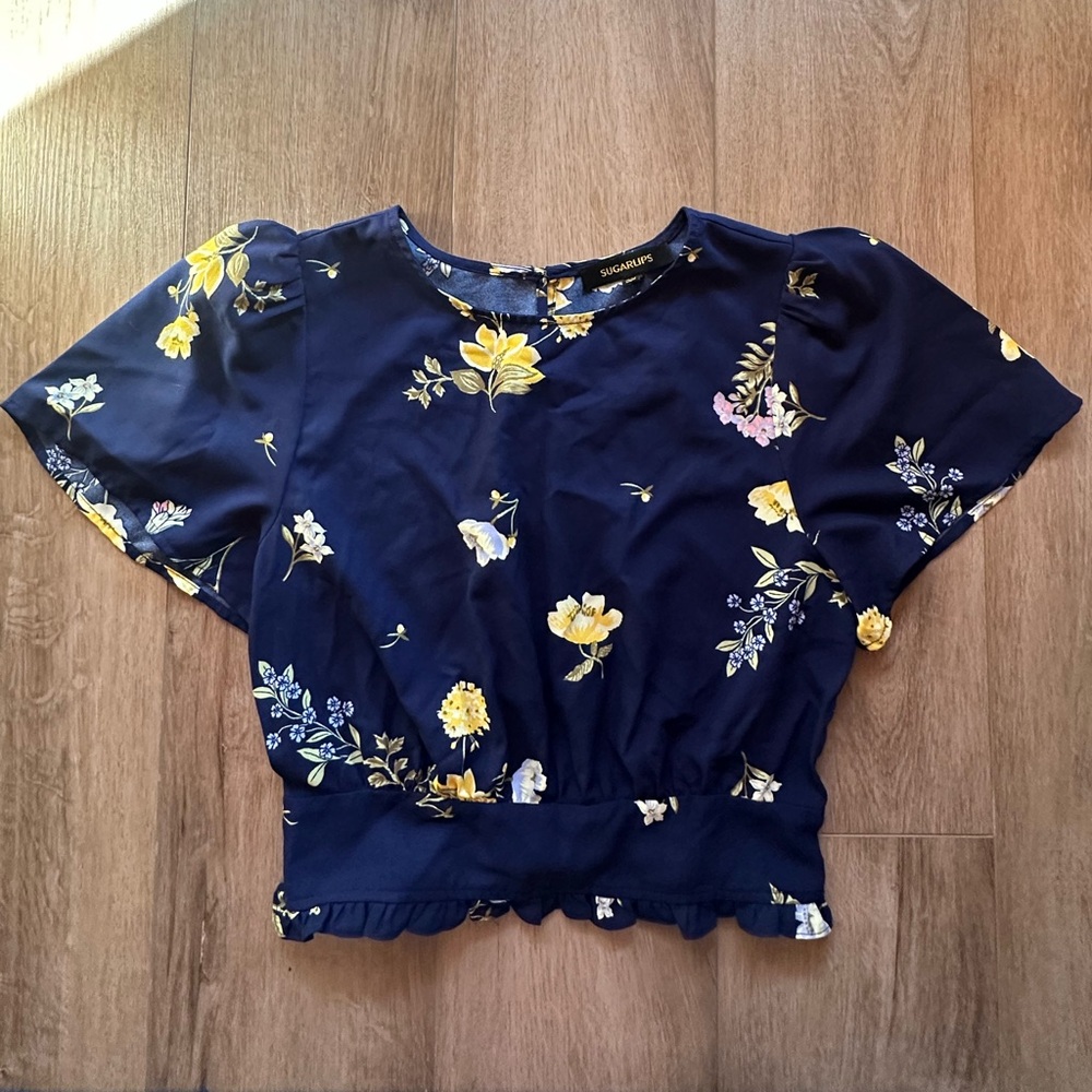Sugarlips | Navy + Yellow Floral Blouse